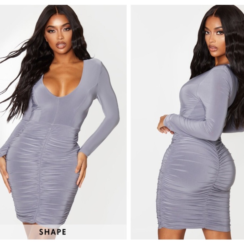 NWOT prettylittlething slinky ruched mini dress